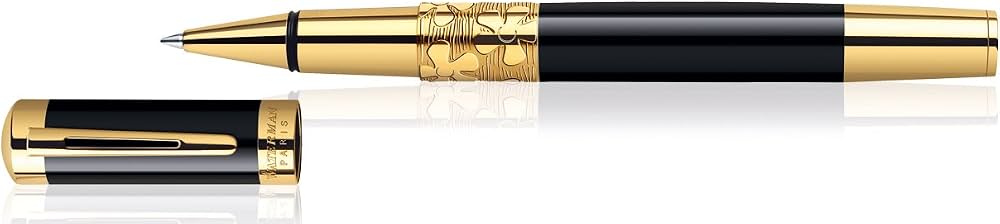 Waterman Elegance Black GT Rollerball Pen – 23K Gold-Plated Trim
