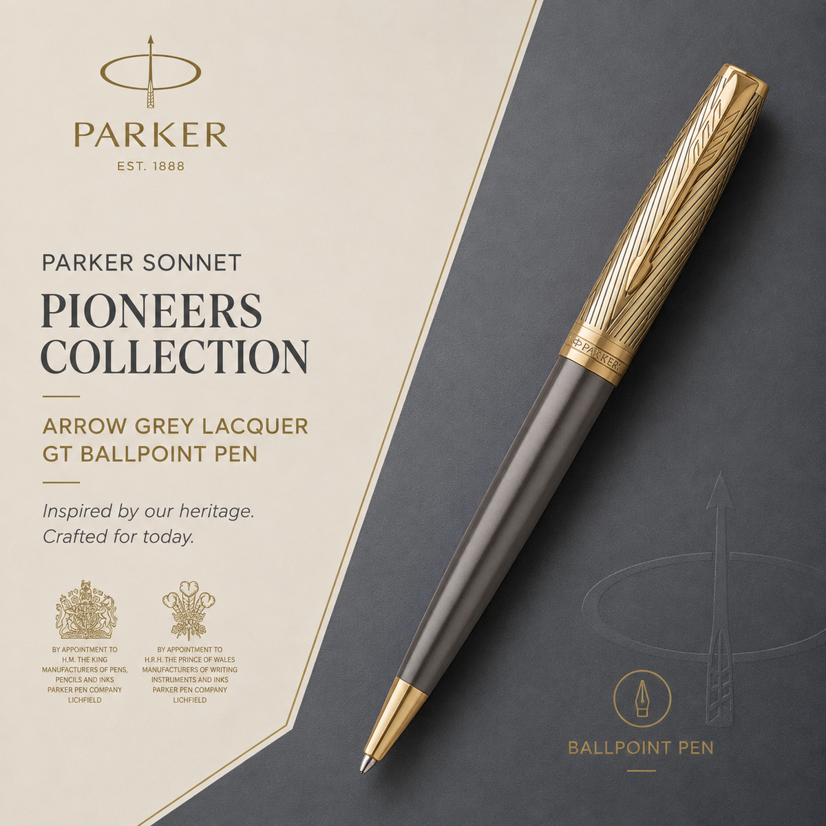 Parker Sonnet Pioneers Collection Arrow Grey Lacquer GT Ballpoint