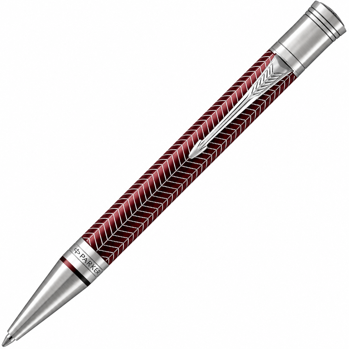 Parker Duofold Prestige Burgundy Chevron CT Ballpoint Pen – Palladium-Plated Trim
