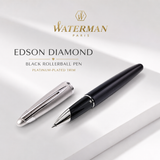 Waterman Edson Diamond Black Rollerball Pen – Platinum-Plated Trim