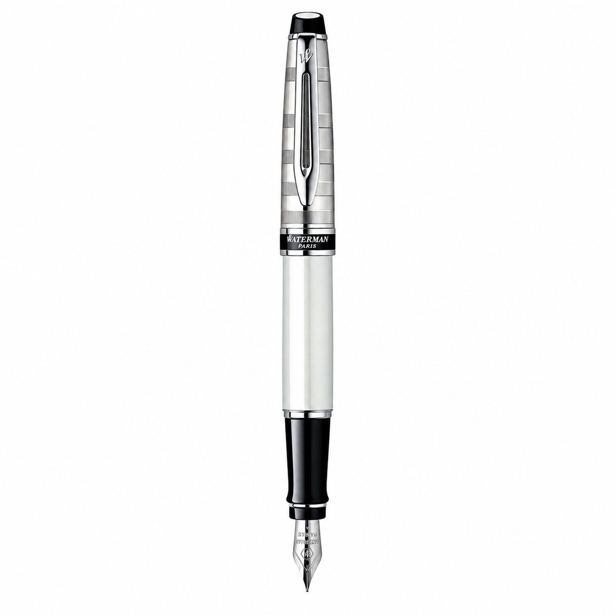 Waterman Expert Deluxe Fountain Pen – White with Chrome Trim (18K Gold Nib)