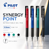 Pilot Synergy Point Retractable Gel Pen – 0.5mm | Red, Blue, Green, Black