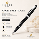 Cross Bailey Light Polished Black Resin Fountain Pen – Polished Chrome (Medium Nib)