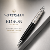 Waterman Edson Diamond Black Ballpoint Pen – Platinum-Plated Trim