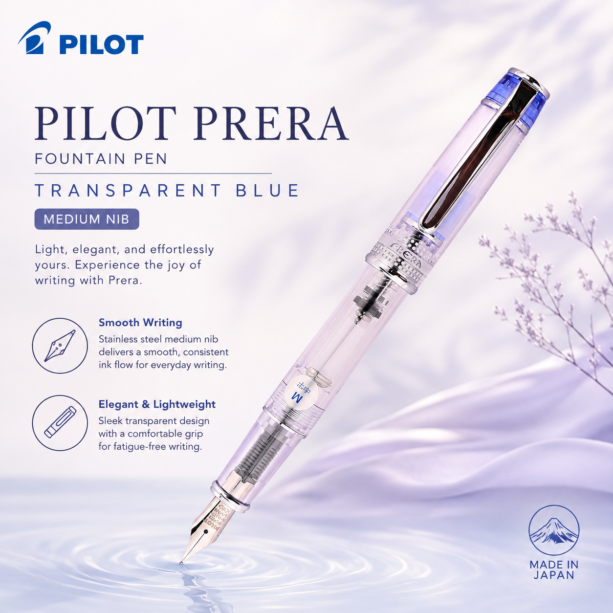 Pilot Prera Fountain Pen – Transparent Blue (Medium Nib)