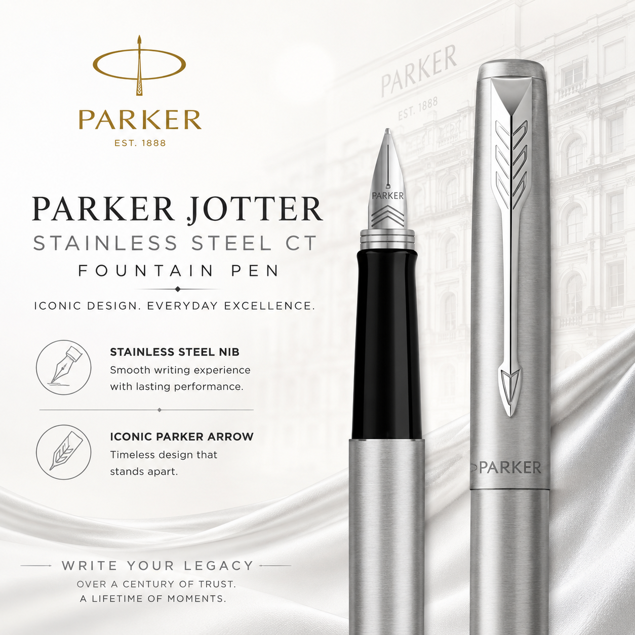 Parker Jotter Stainless Steel Chrome Trim Fountain Pen