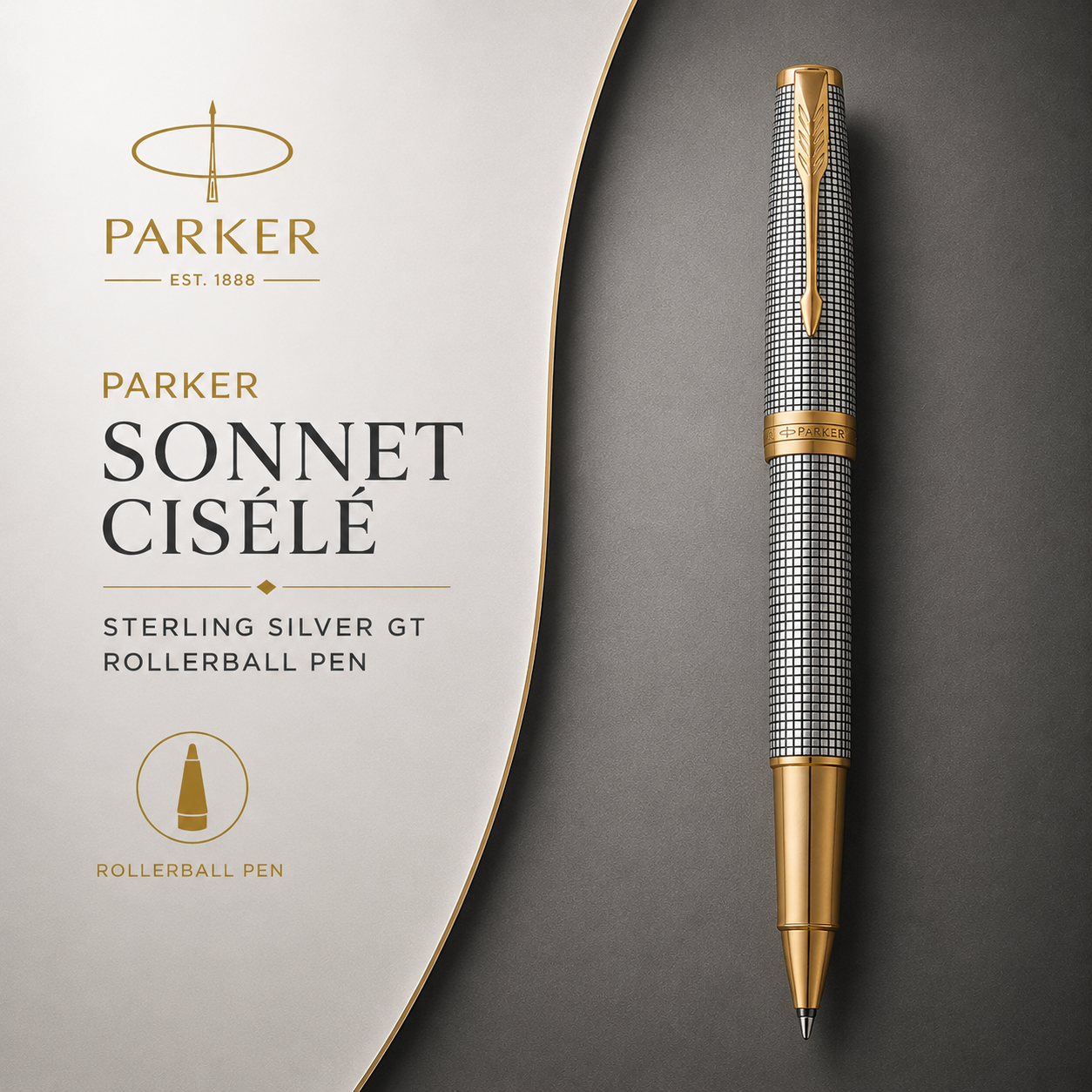 Parker Sonnet Ciselé Sterling Silver GT Rollerball Pen