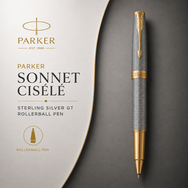 Parker Sonnet Ciselé Sterling Silver GT Rollerball Pen