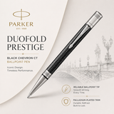 Parker Duofold Prestige Black Chevron CT Ballpoint Pen – Palladium-Plated Trim
