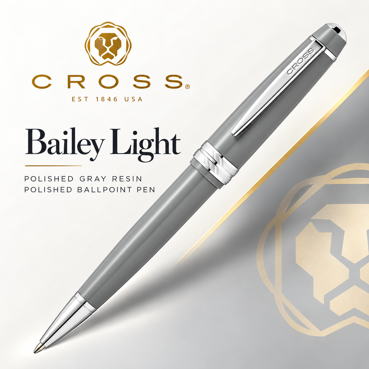 Cross Bailey Light Ballpoint Pen – Polished Gray Resin & Chrome Trim