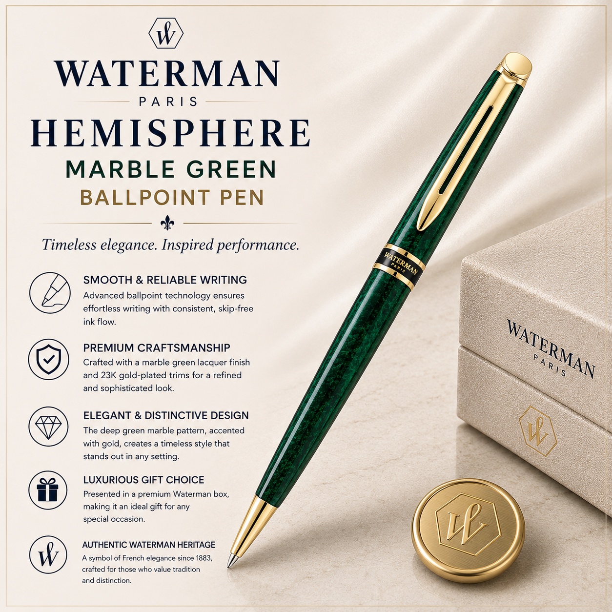 Waterman Hémisphère Marble Green Ballpoint Pen
