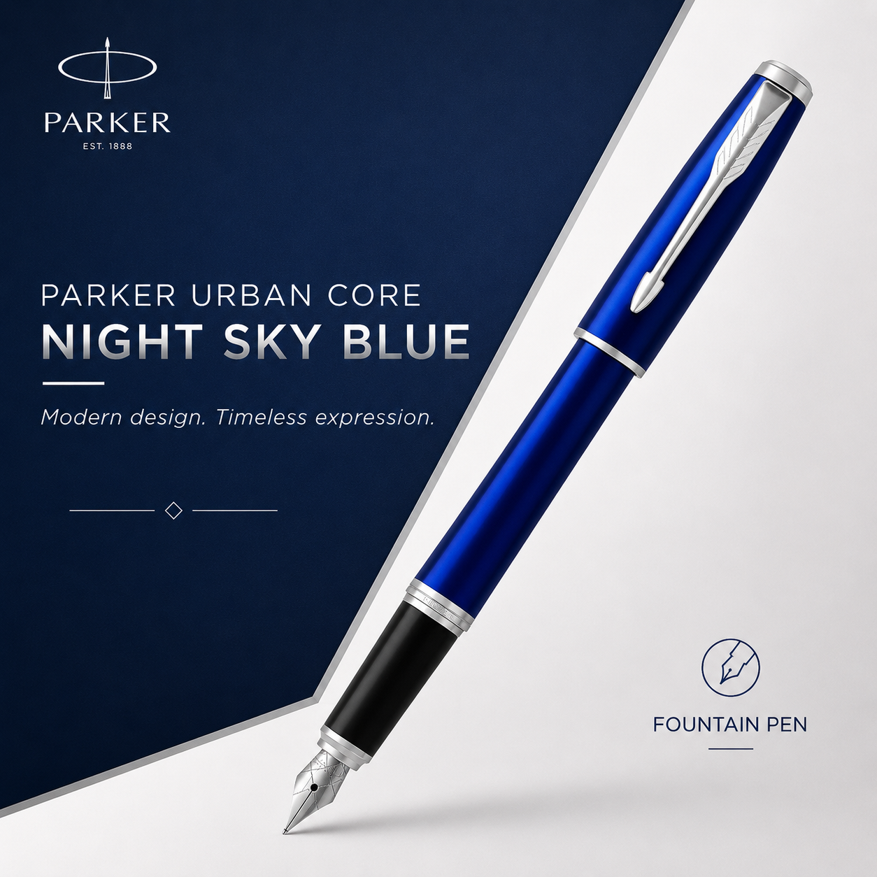 Parker Urban Core Fountain Pen – Night Sky Blue | Chrome Trim