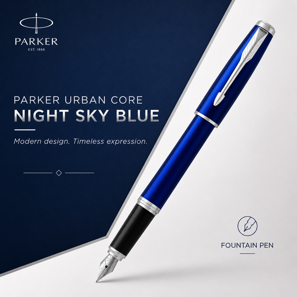 Parker Urban Core Fountain Pen – Night Sky Blue with Chrome Trim