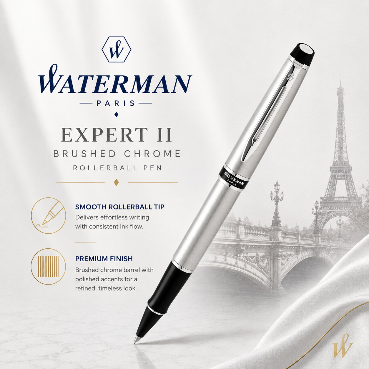 Waterman Expert II Brushed Chrome Rollerball Pen