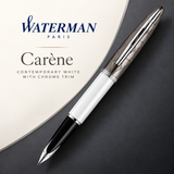Waterman Carène Fountain Pen – Contemporary White with Chrome Trim (18K Gold Nib)