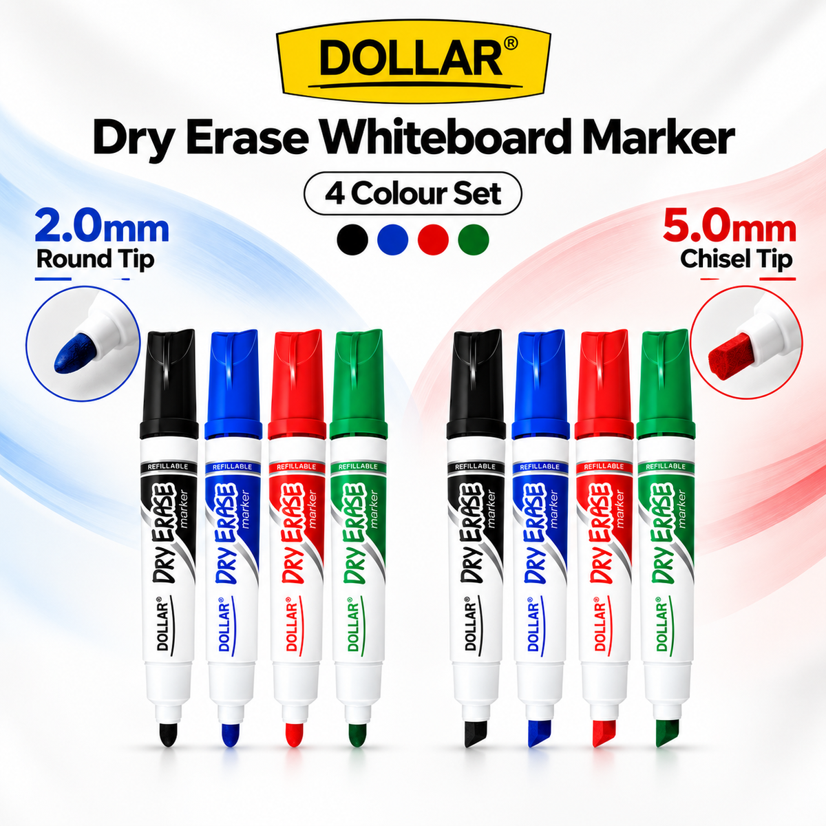 Dollar Dry Erase Whiteboard Marker – 4 Color Set