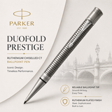 Parker Duofold Prestige Ruthenium Chiselled CT Ballpoint Pen – Ruthenium-Plated with Palladium Trim