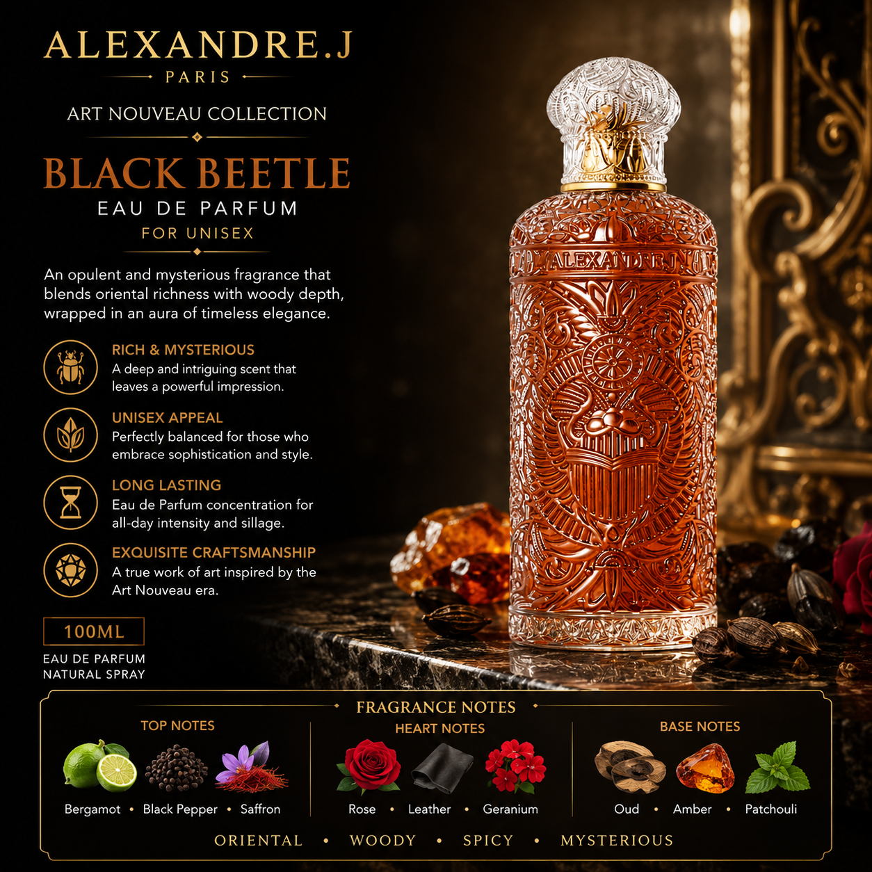 Alexandre.J Art Nouveau Collection Black Beetle For Unisex EDP 100Ml