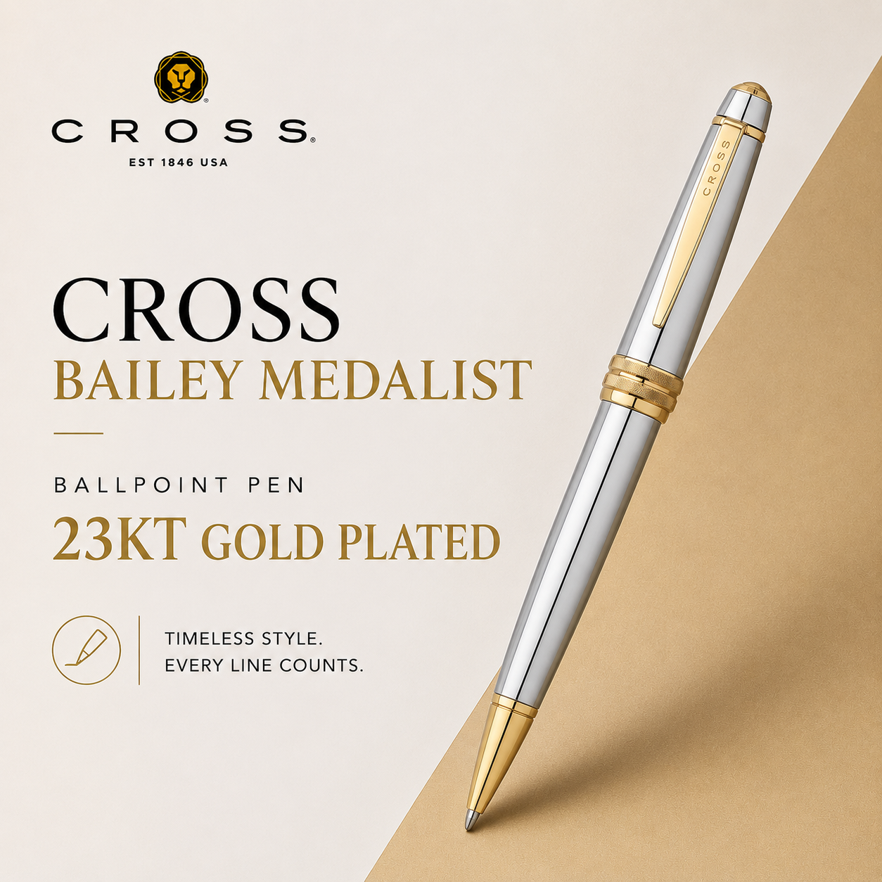 Cross Bailey Medalist Ballpoint Pen – 23KT Gold Plated