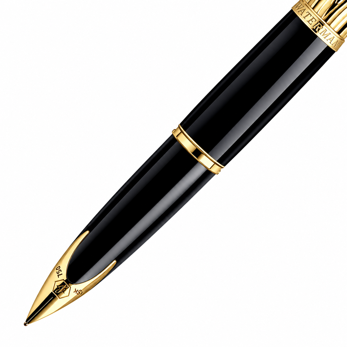 Waterman Carène Essential Fountain Pen – Black with Gold Trim (18K Gold Fine Nib)