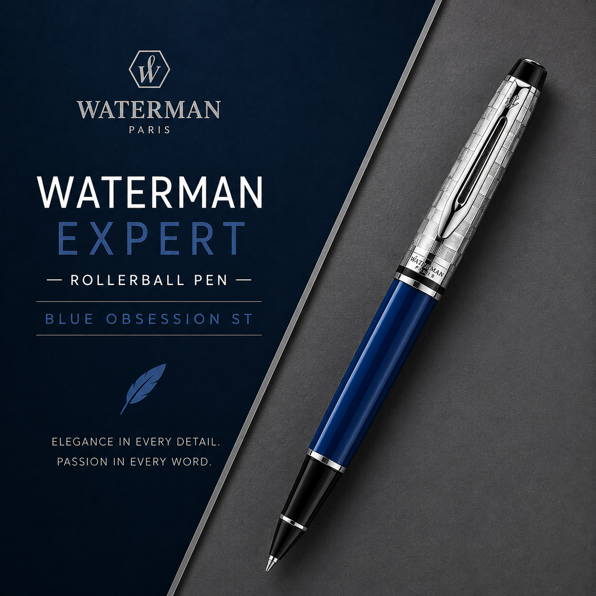 Waterman Expert Blue Obsession ST Rollerball Pen – Premium Writing Instrument