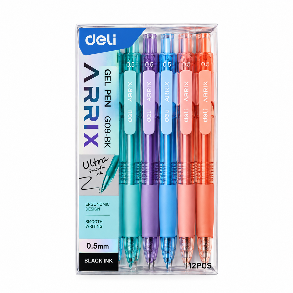 Deli EG09 Arrix Retractable Gel Pen – 0.5mm (Assorted Body Colours)