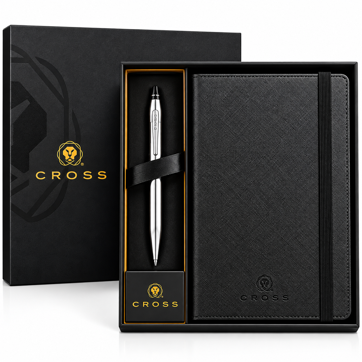 Cross Click Chrome Ballpoint Pen & A5 Notebook Gift Set - Black