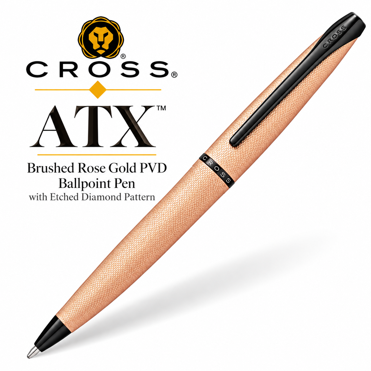 Cross ATX Brushed Rose Gold PVD Ballpoint Pen with Etched Diamond Pattern – 882-42