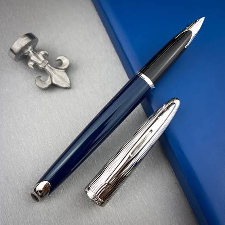 Waterman Carène Fountain Pen – Blue with Stainless Steel Trim (18K Gold Nib)