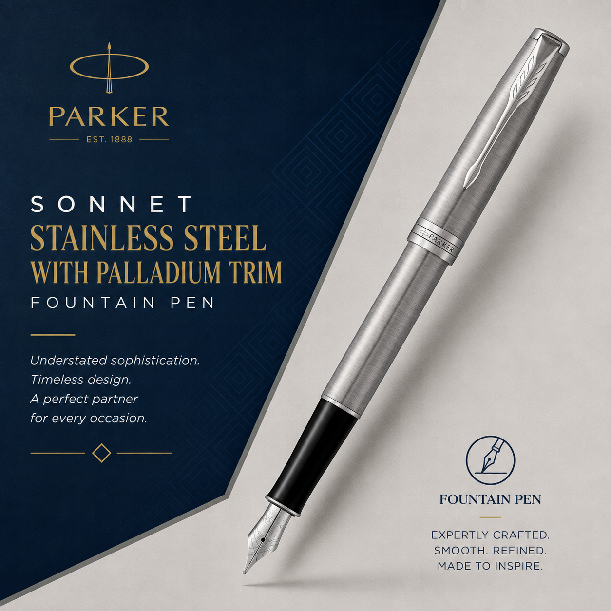 Parker Sonnet Fountain Pen – Stainless Steel with Palladium Trim