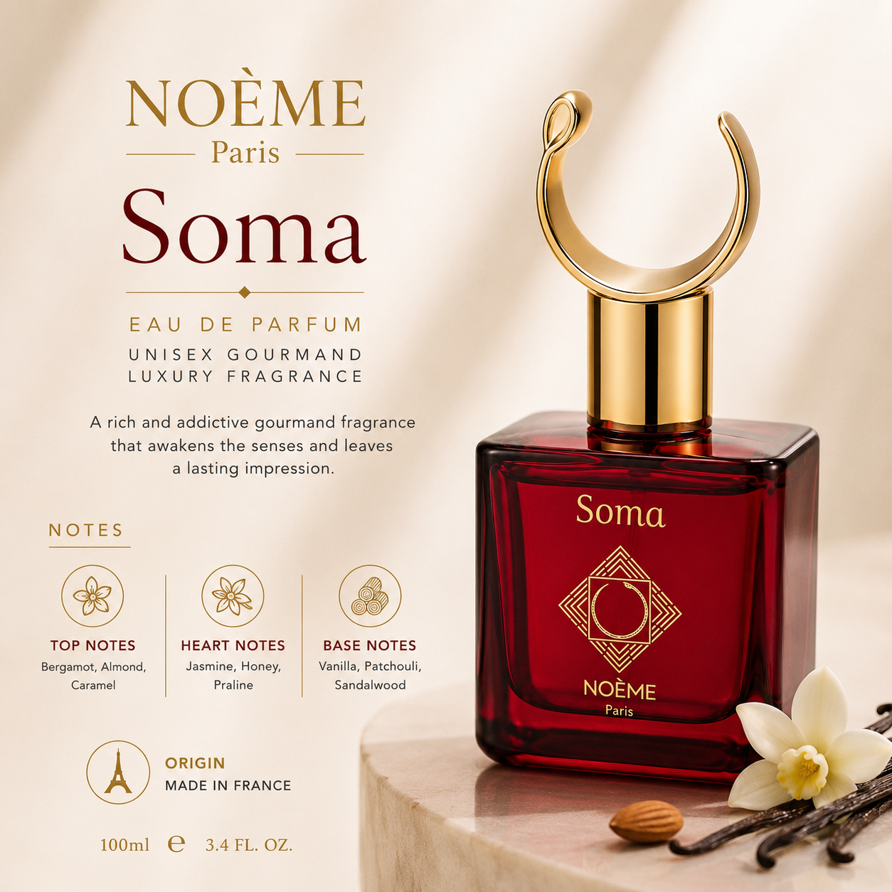 Noème Paris Soma – Eau de Parfum 100ml | Unisex Gourmand Luxury Fragrance