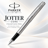 Parker Jotter Core Fountain Pen – Stainless Steel with Chrome Trim