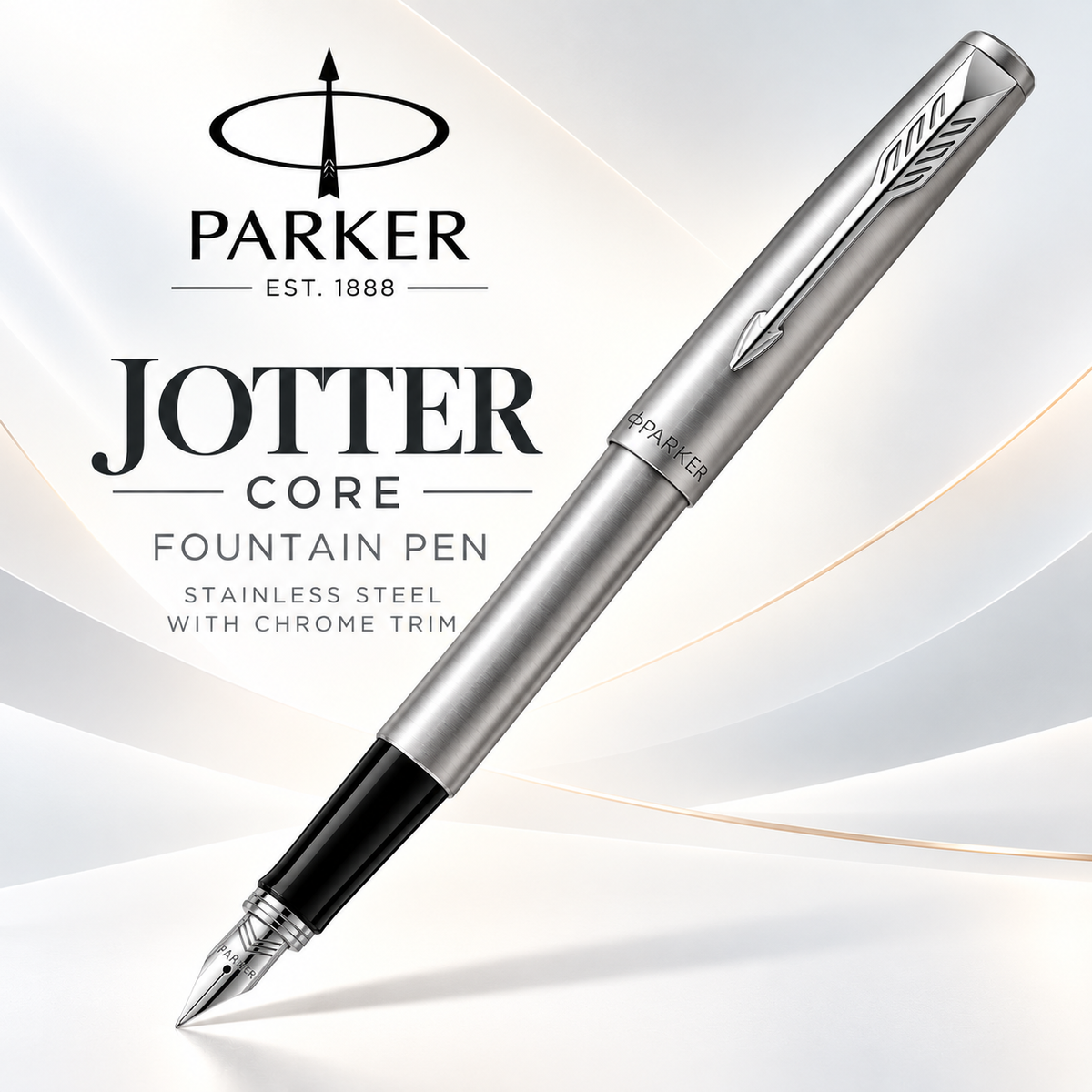 Parker Jotter Core Fountain Pen – Stainless Steel with Chrome Trim