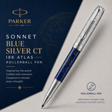 Parker Sonnet Blue Silver CT 18K Atlas Rollerball Pen
