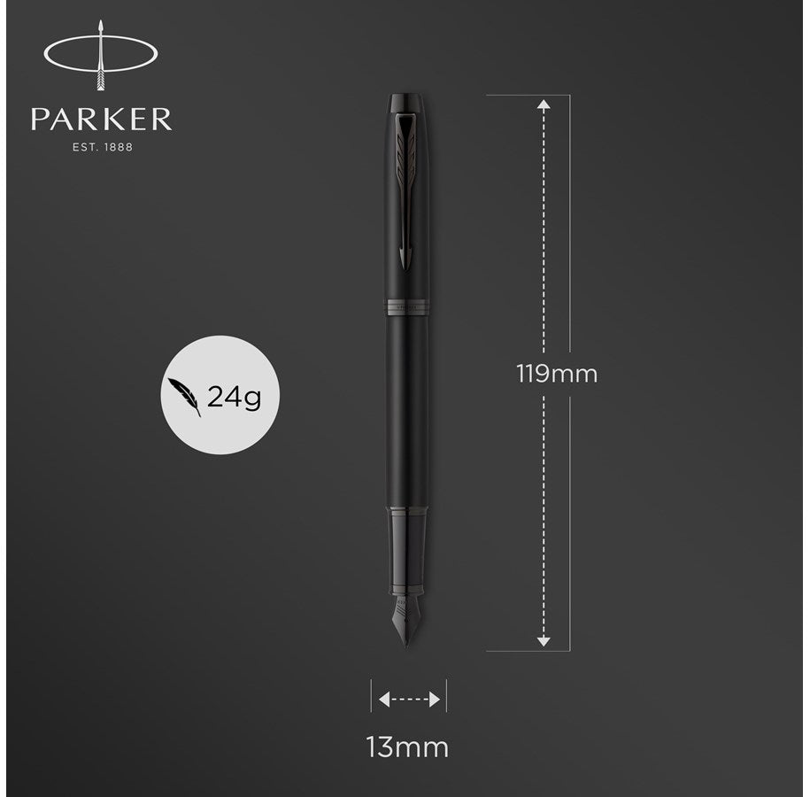Parker IM Fountain Pen Matte Black – Medium Nib, Blue Ink & Gift Box
