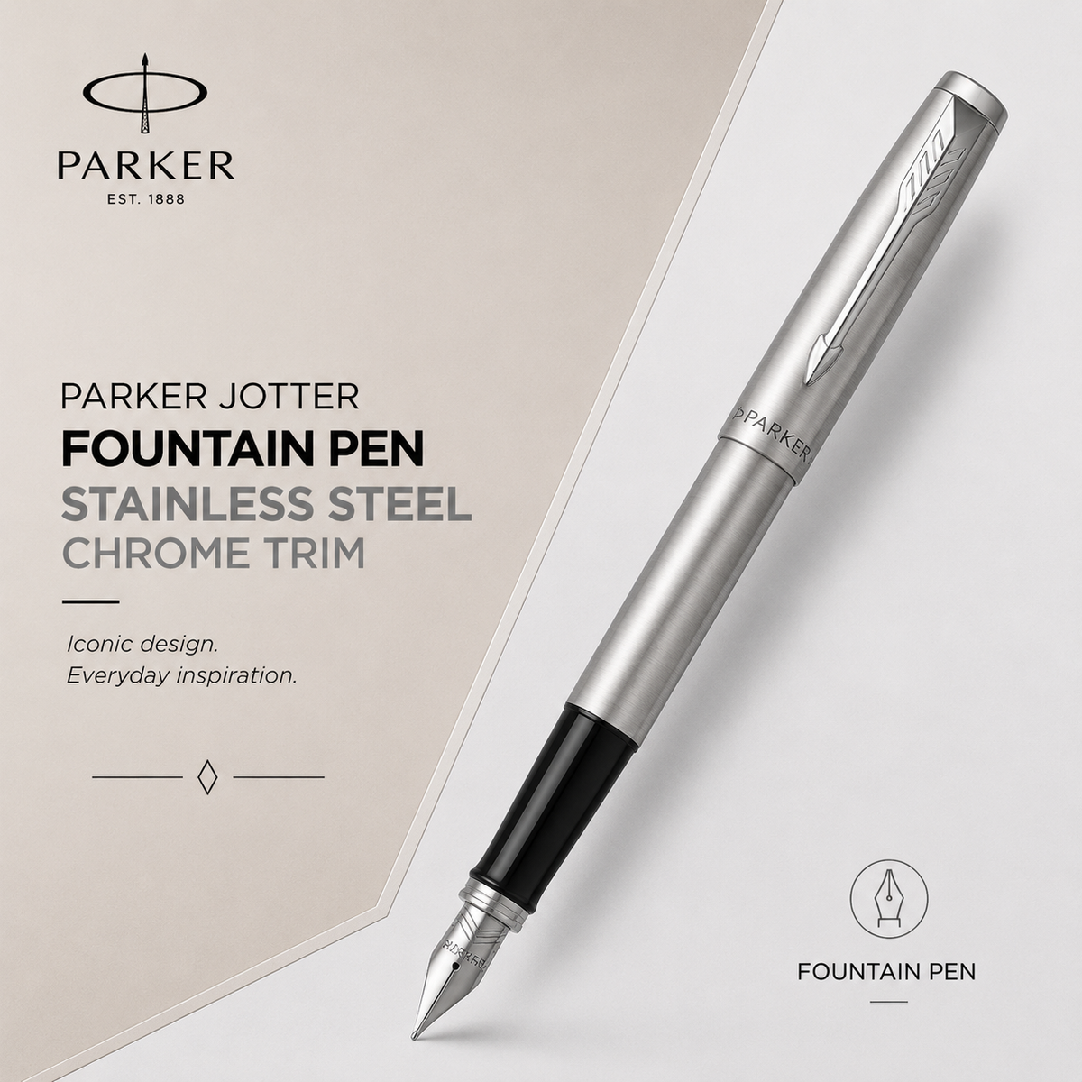 Parker Jotter Stainless Steel Chrome Trim Fountain Pen