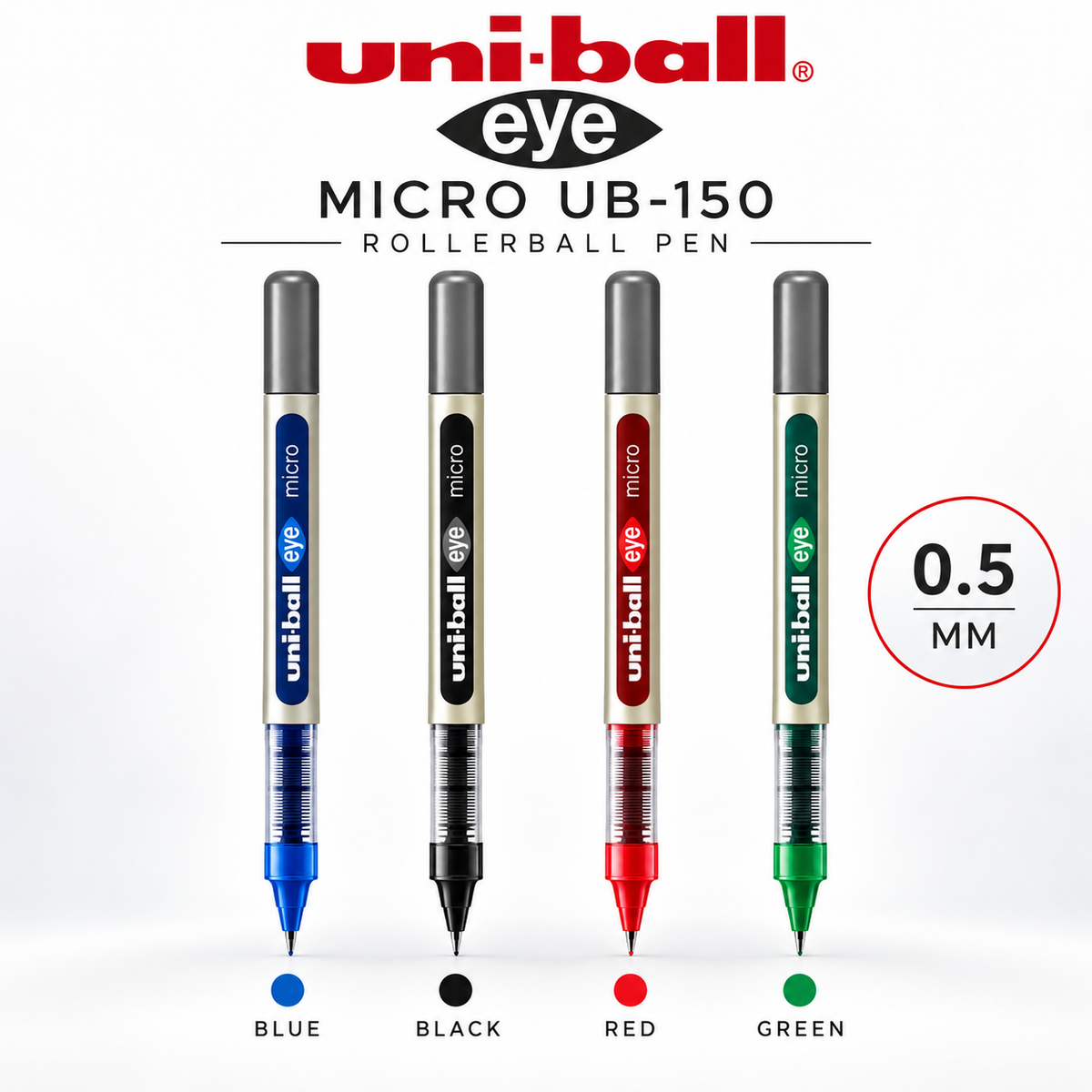 Uni-ball Eye Micro UB-150 Rollerball Pen – Pack of 2 (Black / Blue / Red / Green)