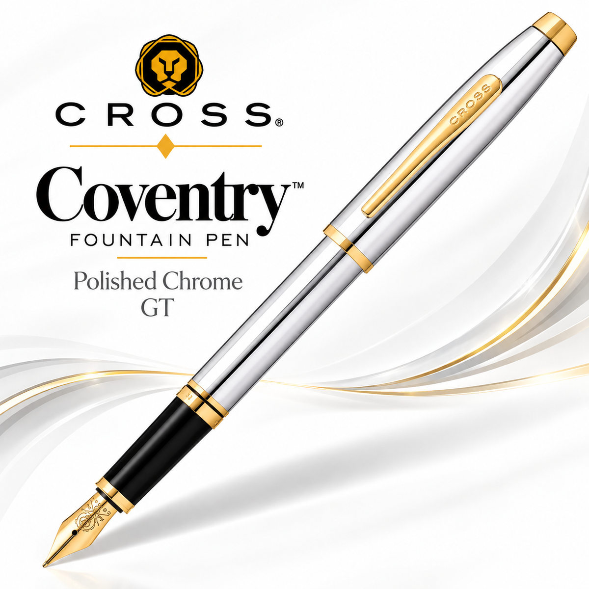 Cross Coventry Polished Chrome Fountain Pen with Gold-Tone Trim – Fine Nib | AT0666-2