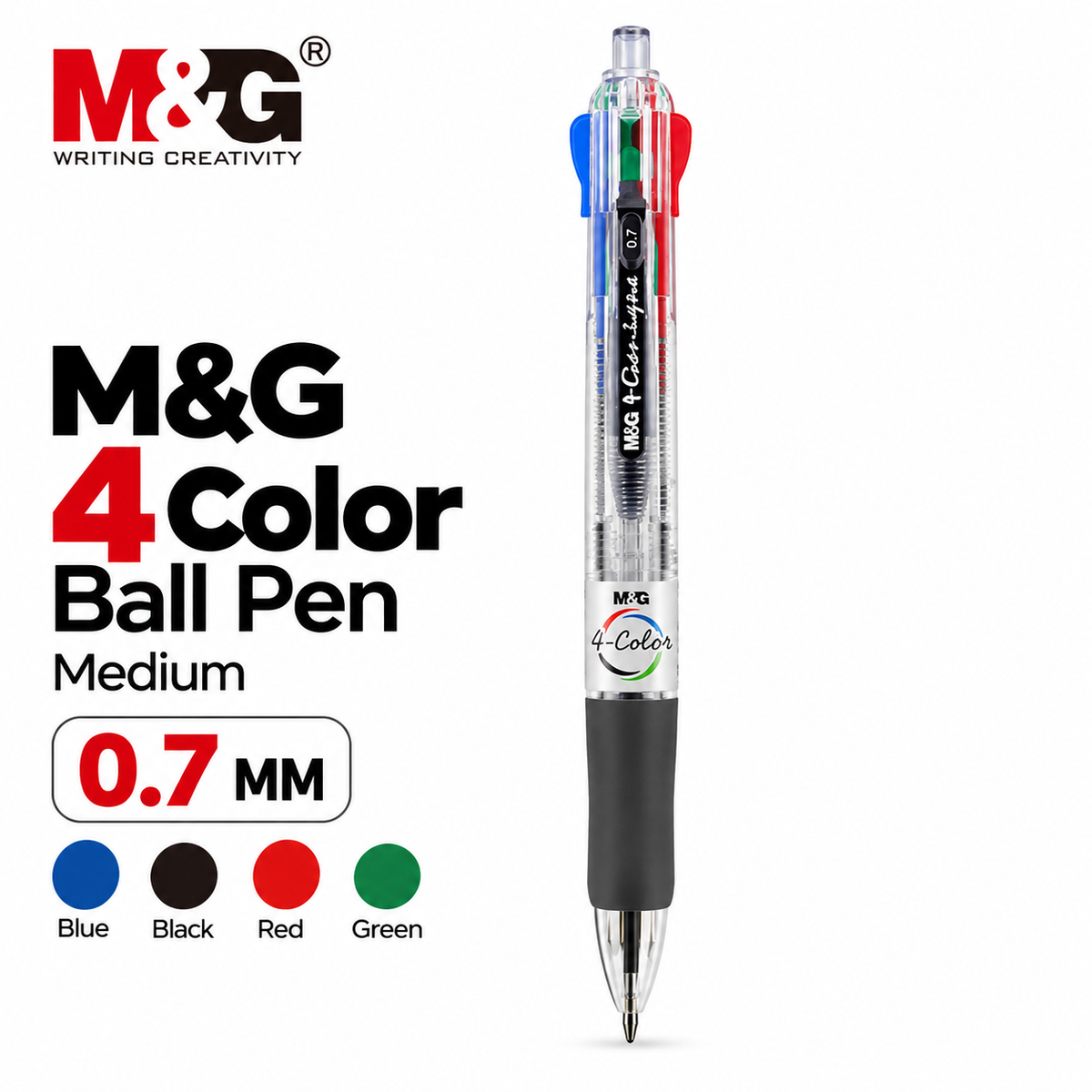 M&G 4 Color Ball Pen 80371 – 0.7mm Medium Tip | 4-in-1 Multi-Color