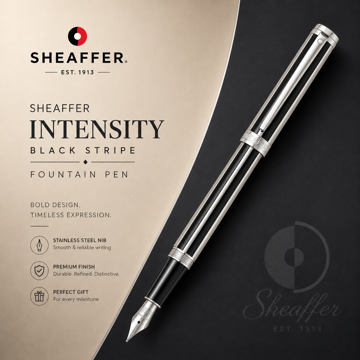 Sheaffer Intensity Black Stripe Fountain Pen – Medium Nib