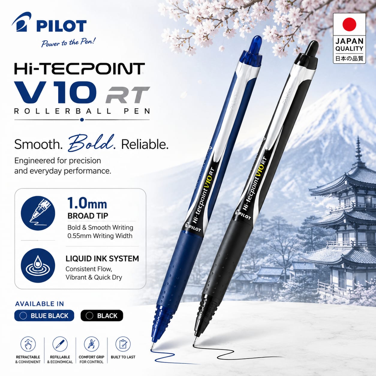 Pilot Hi-Tecpoint V10 RT Rollerball Pen – Blue / Black