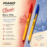 Piano Ballpoint Pen Yellow – Pack of 10 | Blue & Red Ink