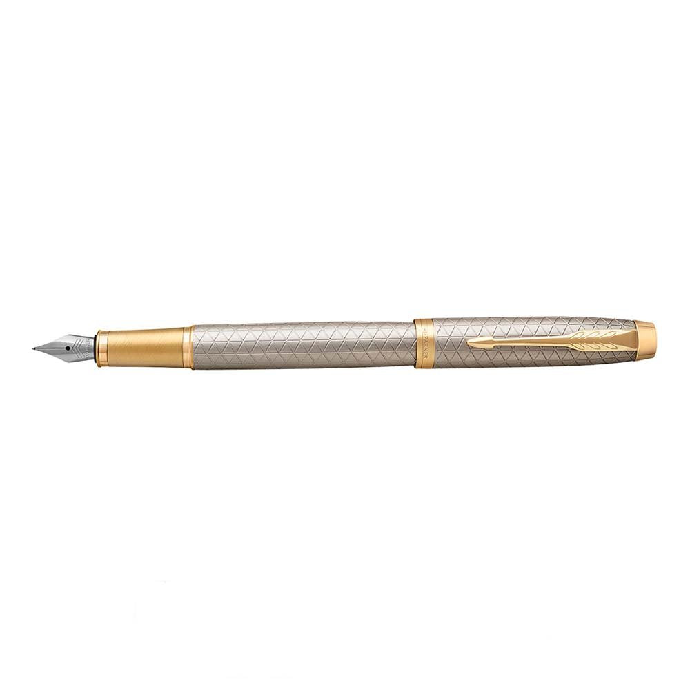 Parker IM Premium Fountain Pen – Warm Silver Champagne Diamond Pattern Gold Trim