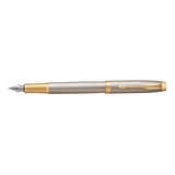Parker IM Premium Fountain Pen – Warm Silver Champagne Diamond Pattern Gold Trim