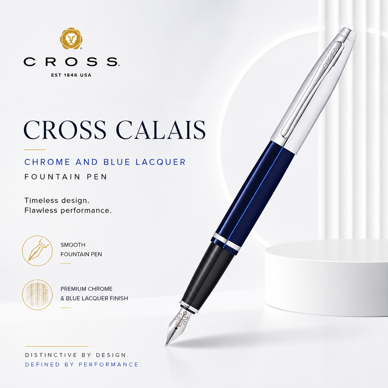 Cross Calais Chrome and Blue Lacquer Fountain Pen