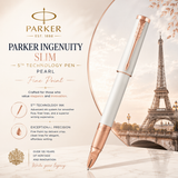 Parker Ingenuity Slim 5th Technology Rollerball Pen | Pearl & Pink Gold Trim, Fine