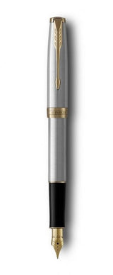 Parker Sonnet Stainless Steel GT Fountain Pen – Medium Nib & 23K Gold-Plated Trim