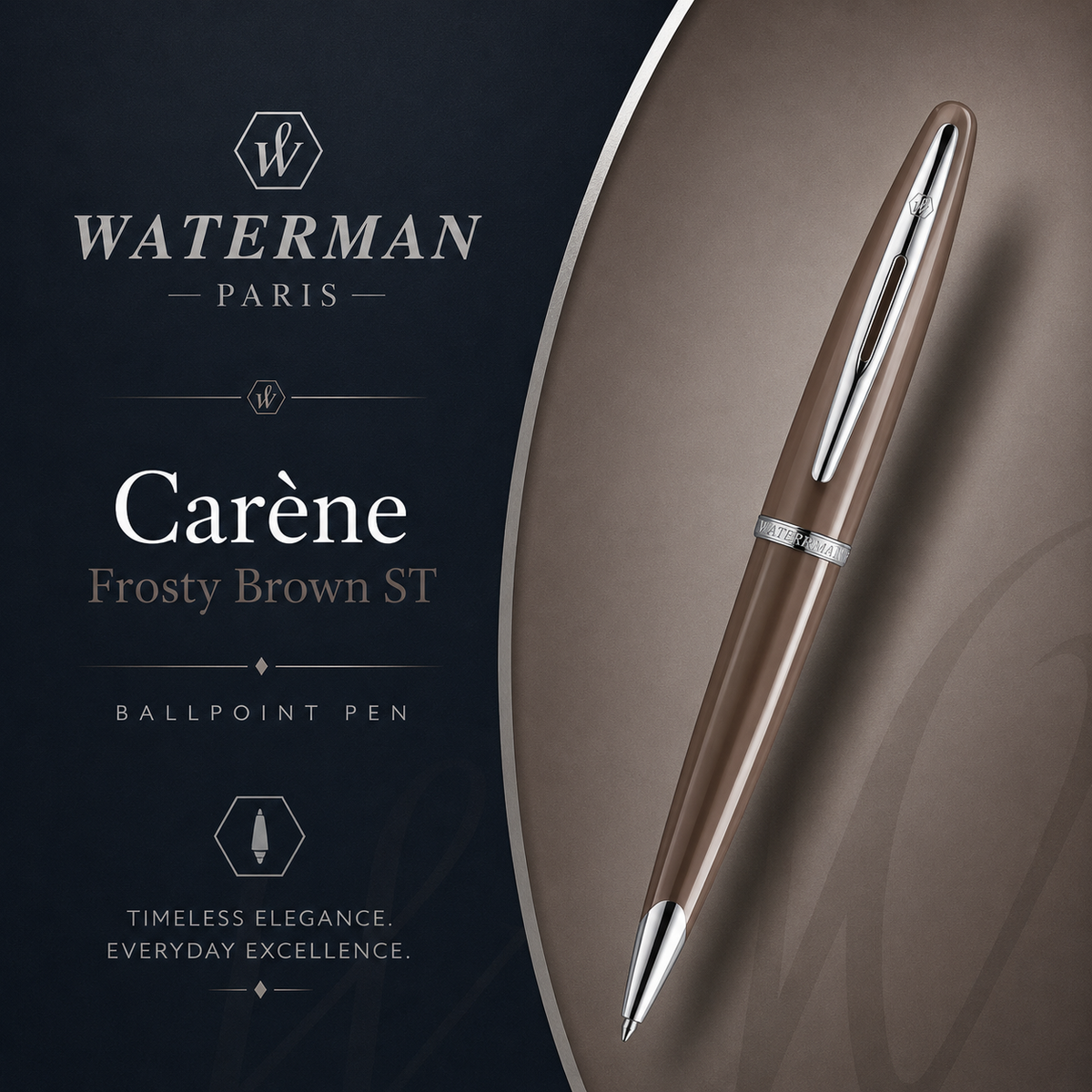Waterman Carène Ballpoint Pen – Frosty Brown with Stainless Steel Trim
