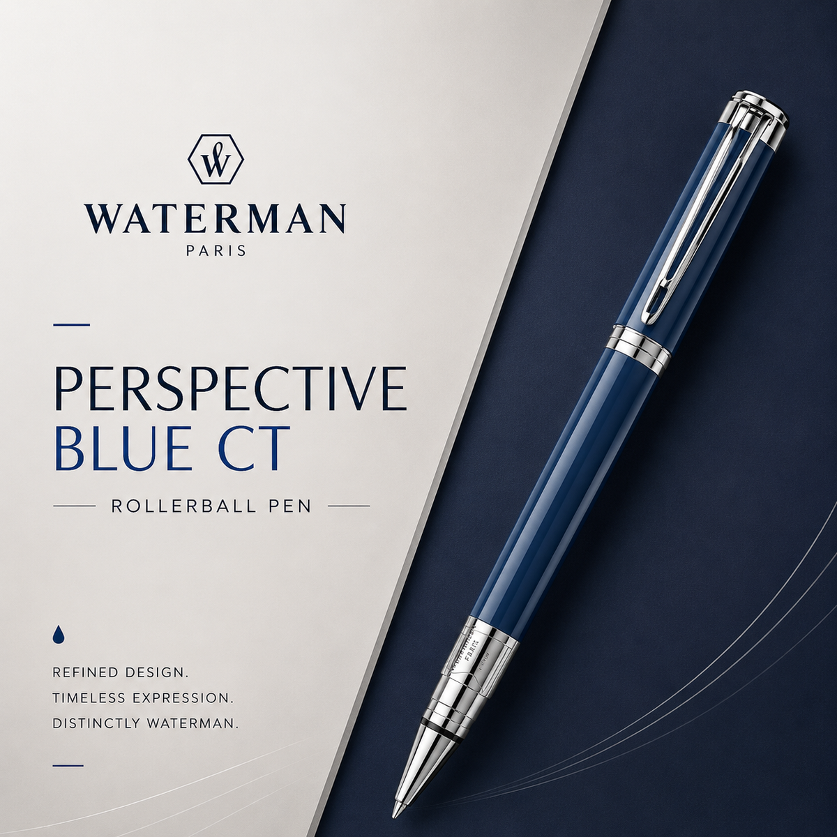 Waterman Perspective Rollerball Pen – Blue with Chrome Trim