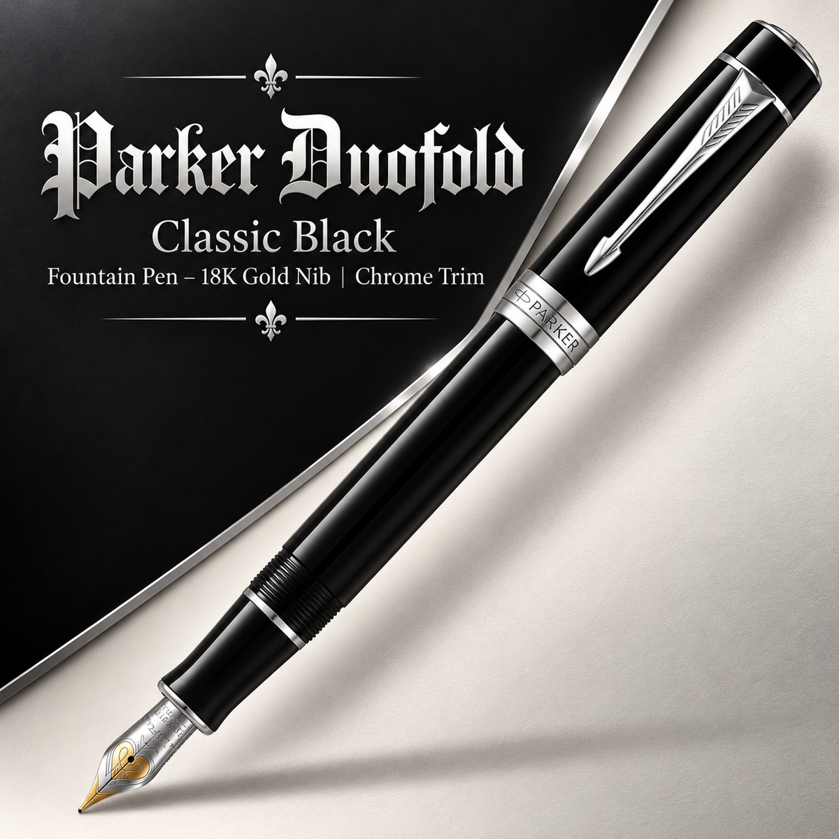 Parker Duofold Classic Black Fountain Pen – 18K Gold Nib | 23K Gold Trim